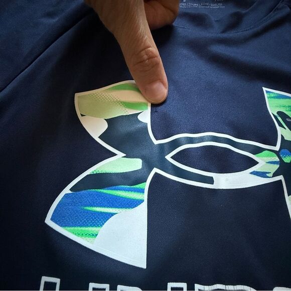 Under Armour Navy Blue Camo Shirt Youth Medium Loose Fit - Picture 7 of 9